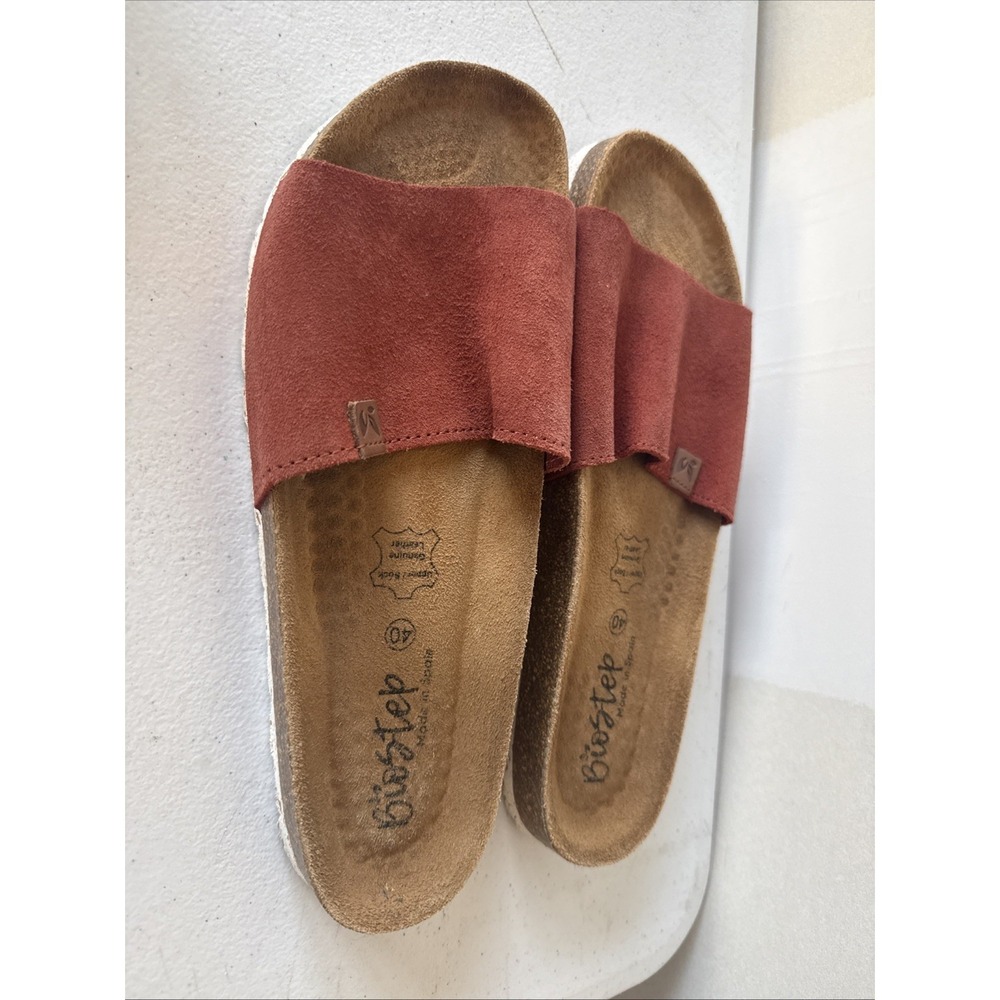 Biostep Suede Leather Slide Sandals Sz 40 Rust Red Slip On Comfort Made Spain